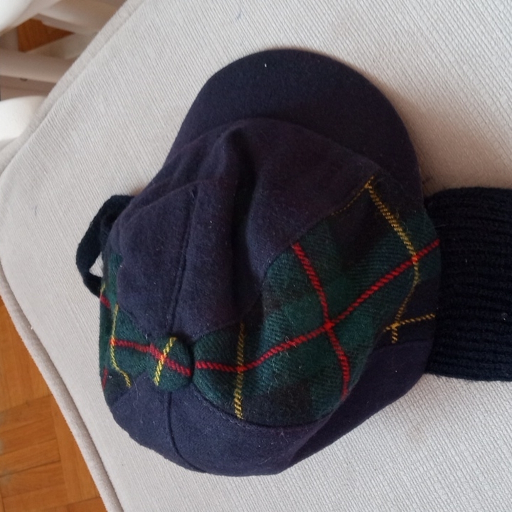 Navy & Green Plaid Kids Wool Cap